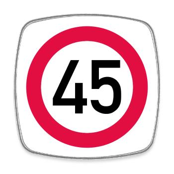 45. Geburtstag Achtung! Verkehrsschild 45 Km/h - Viereckiger Kühlschrankmagnet - Weiß - Vorne