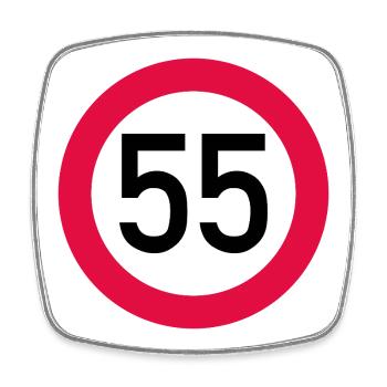 55. Geburtstag Achtung! Verkehrsschild 55 Km/h - Viereckiger Kühlschrankmagnet - Weiß - Vorne