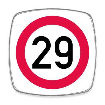 29. Geburtstag Achtung! Verkehrsschild 29 Km/h - Viereckiger Kühlschrankmagnet - Weiß - Vorne