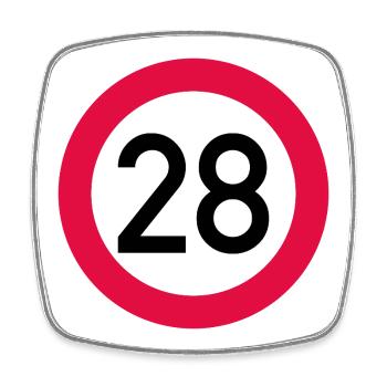 28. Geburtstag Achtung! Verkehrsschild 28 Km/h - Viereckiger Kühlschrankmagnet - Weiß - Vorne