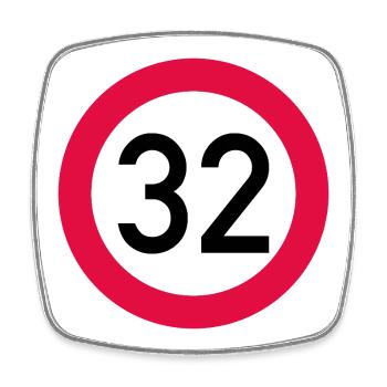 32. Geburtstag Achtung! Verkehrsschild 32 Km/h - Viereckiger Kühlschrankmagnet - Weiß - Vorne