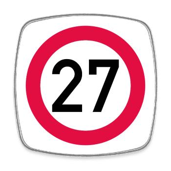 27. Geburtstag Achtung! Verkehrsschild 27 Km/h - Viereckiger Kühlschrankmagnet - Weiß - Vorne
