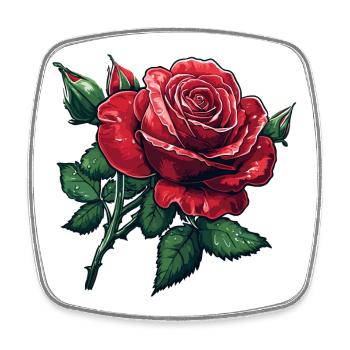 Rose mit Knospen und wassertropfen - Viereckiger Kühlschrankmagnet - Weiß - Vorne