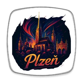 Pilsen Plzeň Stadt Tschechien Silhouette Geschenk - Viereckiger Kühlschrankmagnet - Weiß - Vorne
