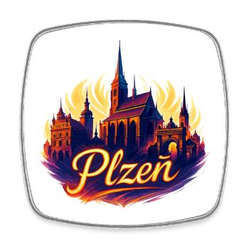 Pilsen Plzeň City Czech Republic Silhouette Gift - Square fridge magnet - white - Front