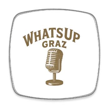 What’s Up Graz Mikrofon Logo - Viereckiger Kühlschrankmagnet - Weiß - Vorne