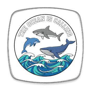 Ozean ruft Delfin Wal Badge - Viereckiger Kühlschrankmagnet - Weiß - Vorne