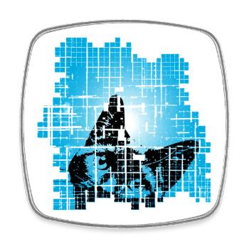 Cat in Pixel Grid Blue - Square fridge magnet - white - Front