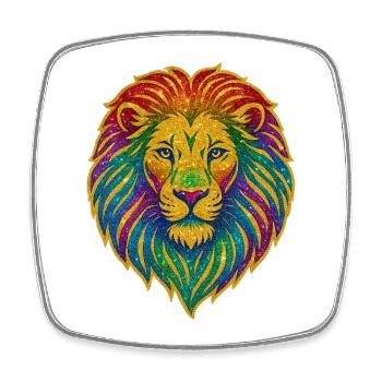 Motif scintillant du lion arc-en-ciel - Magnet carré - blanc - Devant