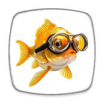 Goldfisch mit Taucherbrille - Viereckiger Kühlschrankmagnet - Weiß - Vorne