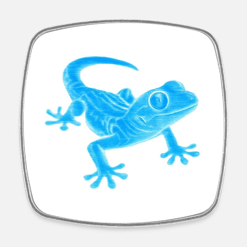 Blue Gecko Silhouette Pattern - Square fridge magnet - white