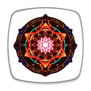 Cosmic Fire Mandala – Sacred Geometric Energy Art - Square fridge magnet - white - Front