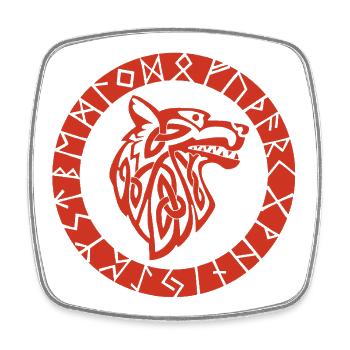 Wikinger Roter Wolf Emblem - Viereckiger Kühlschrankmagnet - Weiß - Vorne