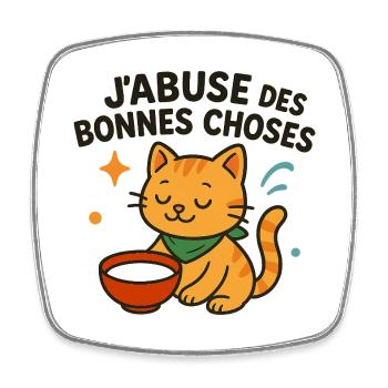 Zen cat enjoying the good things - Square fridge magnet - white - Front