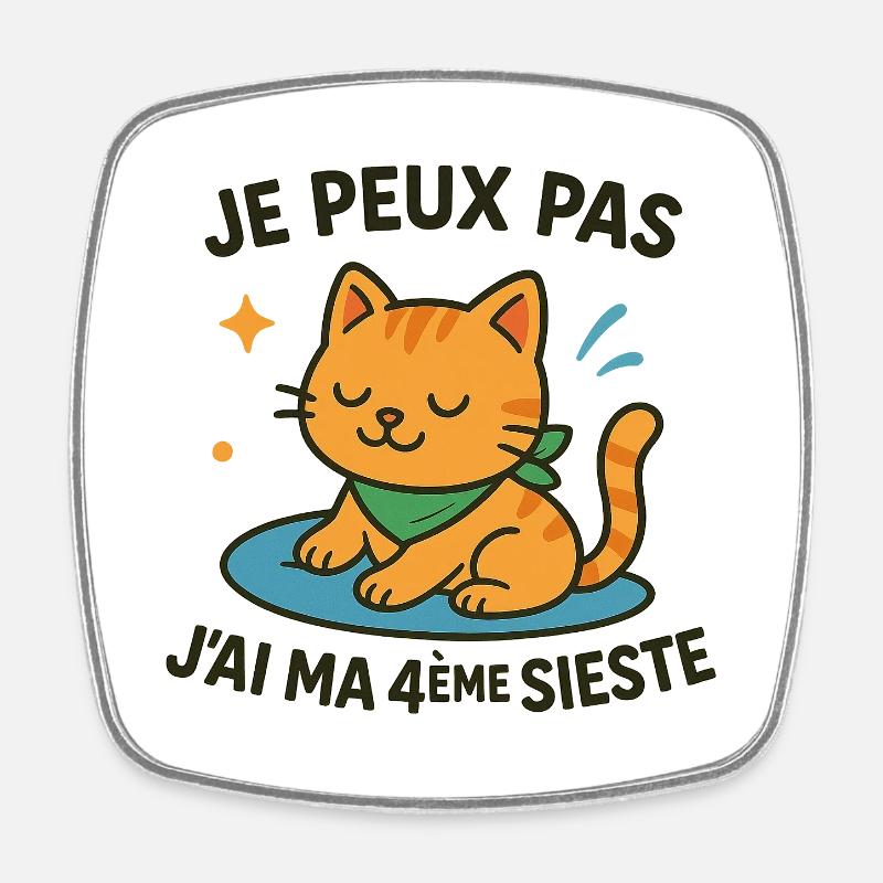 Chat zen en sieste je peux pas - Magnet carré - blanc