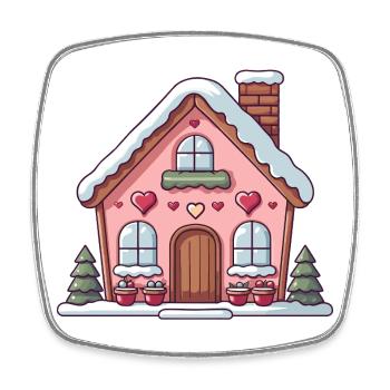 Chalet coeur douillet en hiver - Magnet carré - blanc - Devant