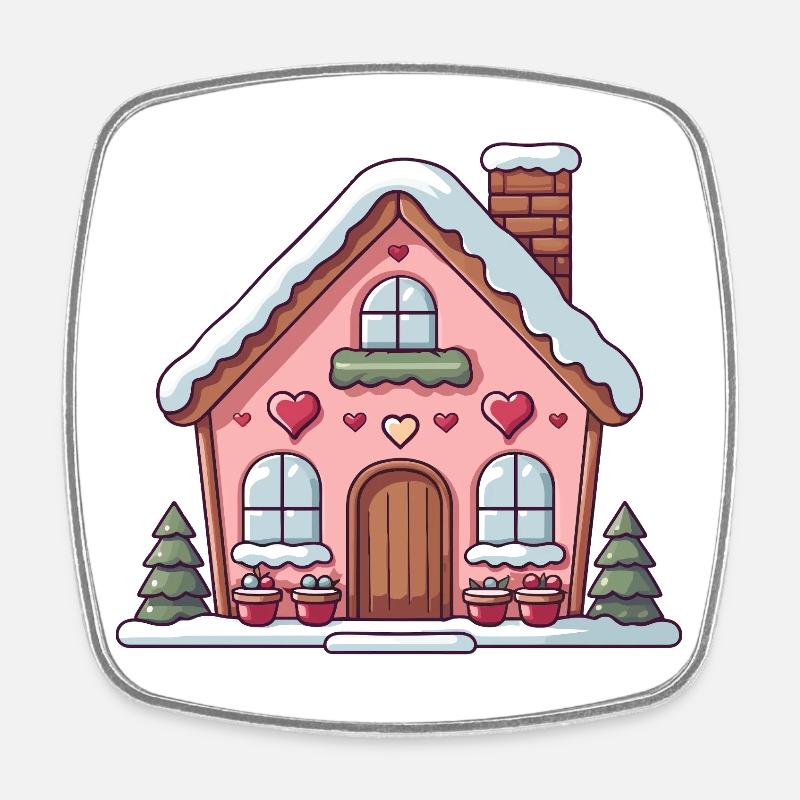 Cozy Heart Cottage in Winter - Square fridge magnet - white