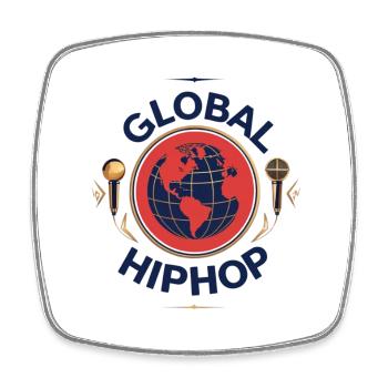 Global HipHop Globus Mikrofone - Viereckiger Kühlschrankmagnet - Weiß - Vorne
