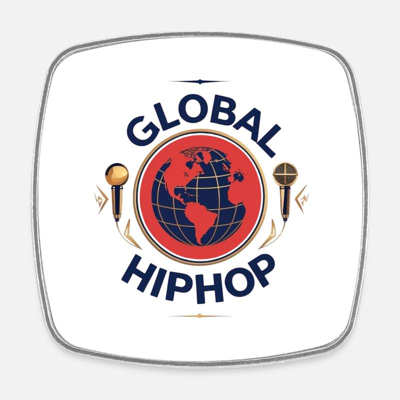 Global HipHop Globe Microphones - Square fridge magnet - white