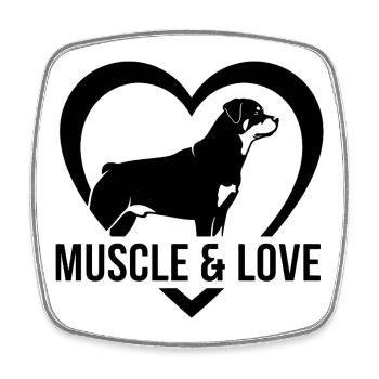 Rottweiler Muscle & Love Silhouette Porte-chien - Magnet carré - blanc - Devant