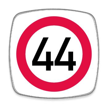 44th birthday Attention! Traffic sign 44 Km/h - Square fridge magnet - white - Front