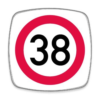 38th birthday Attention! Traffic sign 38 Km/h - Square fridge magnet - white - Front