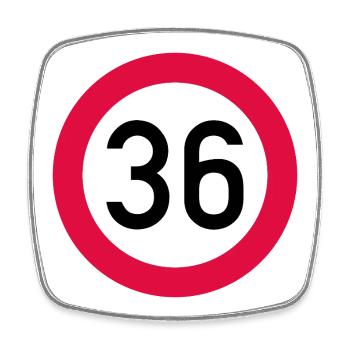 36th birthday Attention! Traffic sign 36 Km/h - Square fridge magnet - white - Front