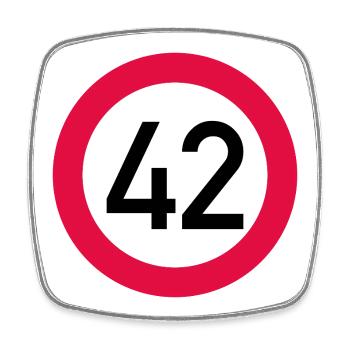 42nd birthday Attention! Traffic sign 42 Km/h - Square fridge magnet - white - Front