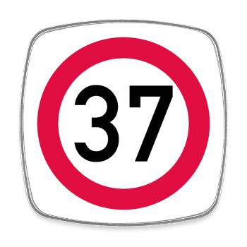 37th birthday Attention! Traffic sign 37 Km/h - Square fridge magnet - white - Front
