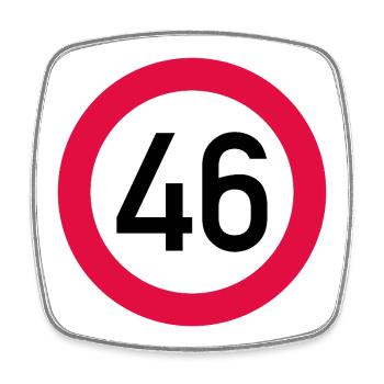 46th birthday Attention! Traffic sign 46 Km/h - Square fridge magnet - white - Front