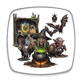 Dark Gothic Hexe und Bestien, Fantasy Kunst - Viereckiger Kühlschrankmagnet - Weiß - Vorne