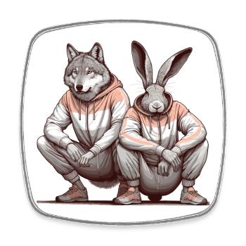 Slavic Squat Russian Squat Hare and Wolf Gift - Square fridge magnet - white - Front