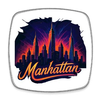 Manhattan Stadt New York Silhouette Geschenk - Viereckiger Kühlschrankmagnet - Weiß - Vorne