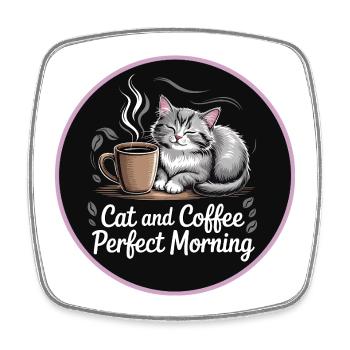 Cat Coffee Morning Magic - Square fridge magnet - white - Front