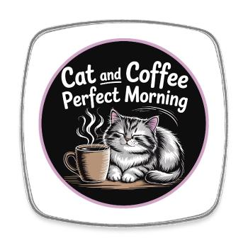 Chat et café Perfect Morning - Magnet carré - blanc - Devant