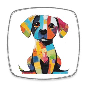 Farbenfroher Patchwork, bunter Hund - Viereckiger Kühlschrankmagnet - Weiß - Vorne