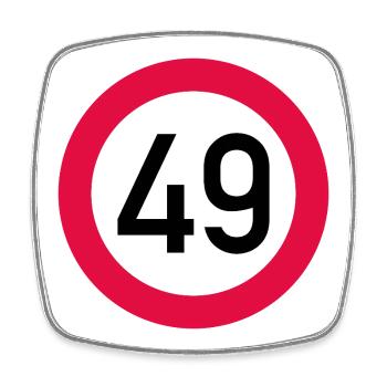 49th birthday Attention! Traffic sign 49 km/h - Square fridge magnet - white - Front