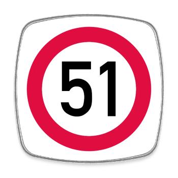51st birthday Attention! Traffic sign 51 Km/h - Square fridge magnet - white - Front