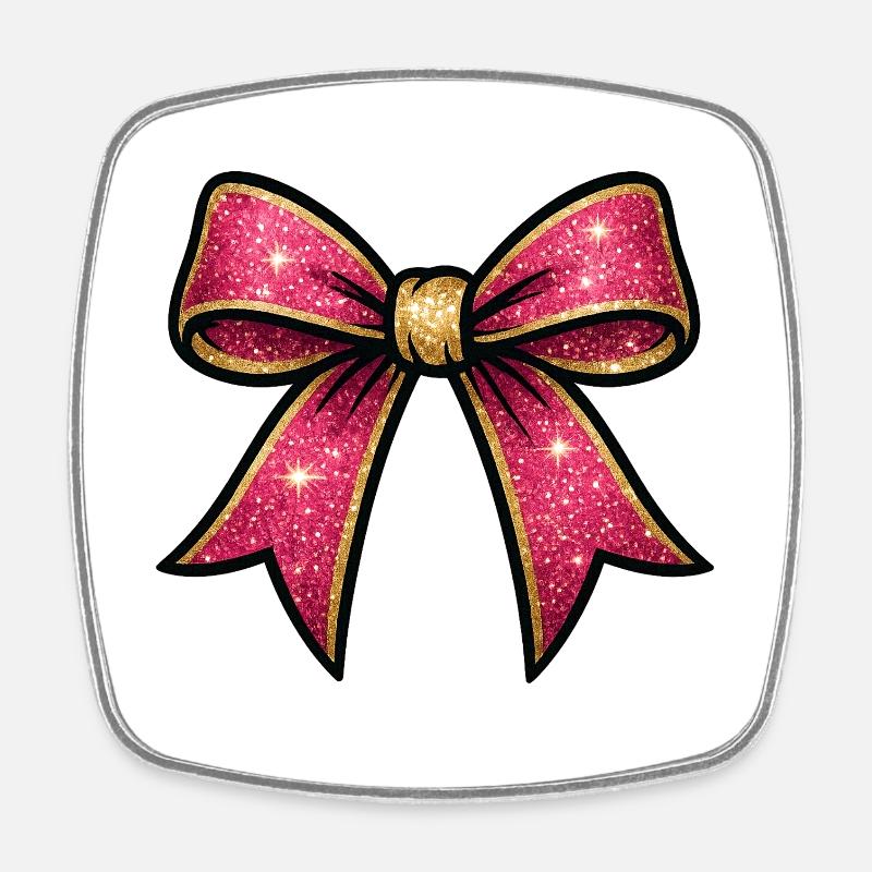 Pink Glitzer Schleife Goldrand - Viereckiger Kühlschrankmagnet - Weiß
