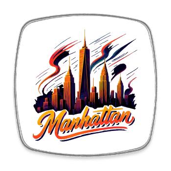 Manhattan City New York Skyline Neon Gift - Square fridge magnet - white - Front