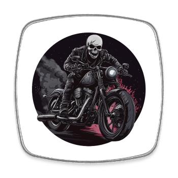 Skelett Biker Flammen Motorrad  - Viereckiger Kühlschrankmagnet - Weiß - Vorne