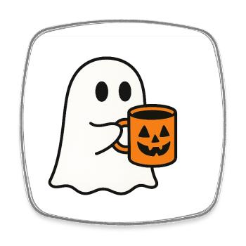 Süßes Geist-Motiv mit Halloween-Kaffeetasse - Viereckiger Kühlschrankmagnet - Weiß - Vorne