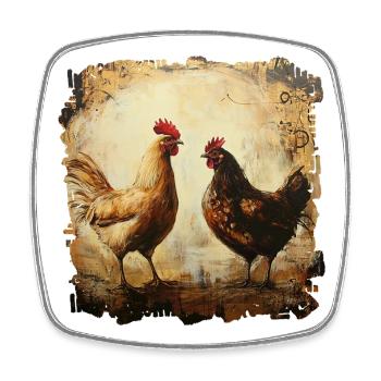 Rustikales Duo aus Hahn und Huhn, Ölmalerei - Viereckiger Kühlschrankmagnet - Weiß - Vorne