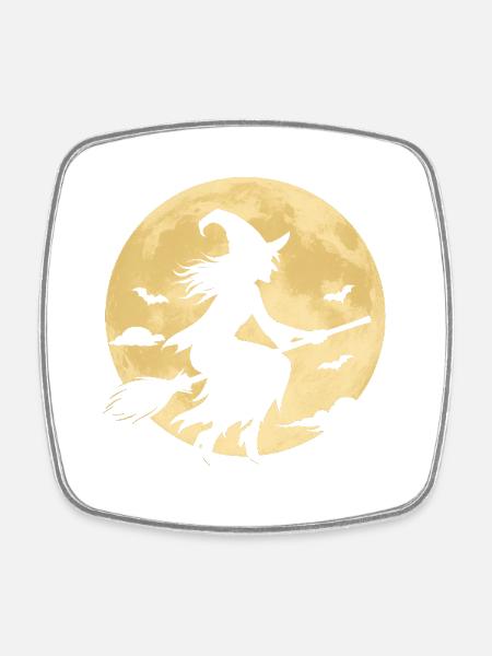 Moonlight Witch on Broom - Square fridge magnet - white