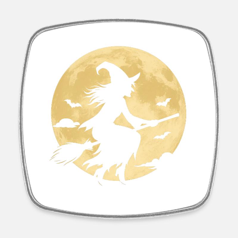 Moonlight Witch on Broom - Square fridge magnet - white