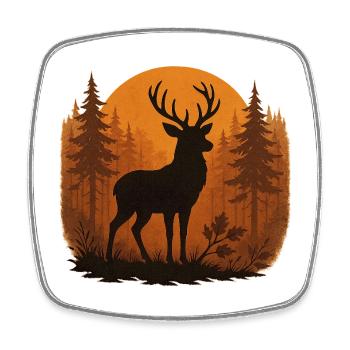 Hirschsilhouette Herbstwald - Viereckiger Kühlschrankmagnet - Weiß - Vorne