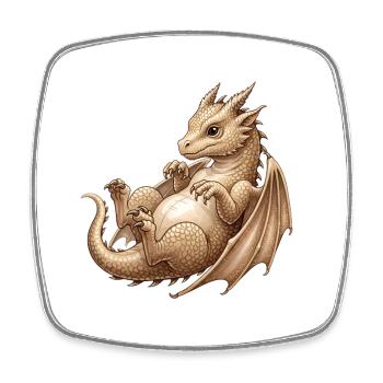 Cartoon Baby Dragon Illustration - Square fridge magnet - white - Front