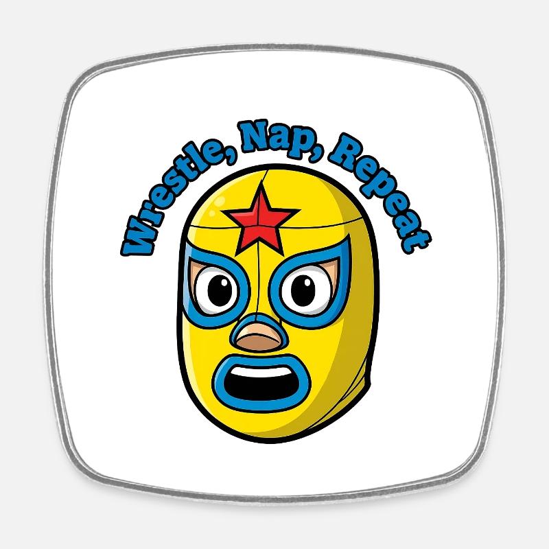 Wrestling Mask Wrestle, Nap Repeat - Square fridge magnet - white