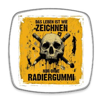 Schädel und gekreuzte Bleistifte - Viereckiger Kühlschrankmagnet - Weiß - Vorne