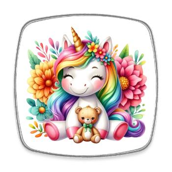 Regenbogen Einhorn Blumentraum - Viereckiger Kühlschrankmagnet - Weiß - Vorne